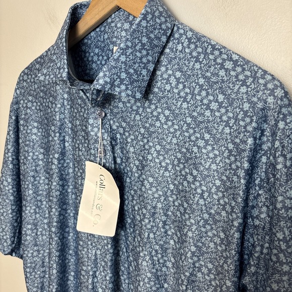 Collars & Co Sz Large Dress Collar Featherweight Relaxed Polo Shirt Blue Floral
